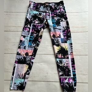 Calvin Klein Performance Activewear Cropped Size M Palm Tree Leggings Neon